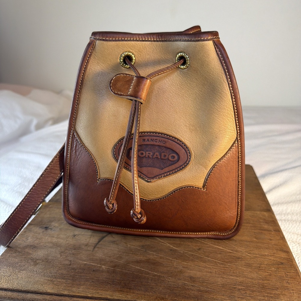 Rancho Dorado Tan/ Brown Leather Bucket Bag